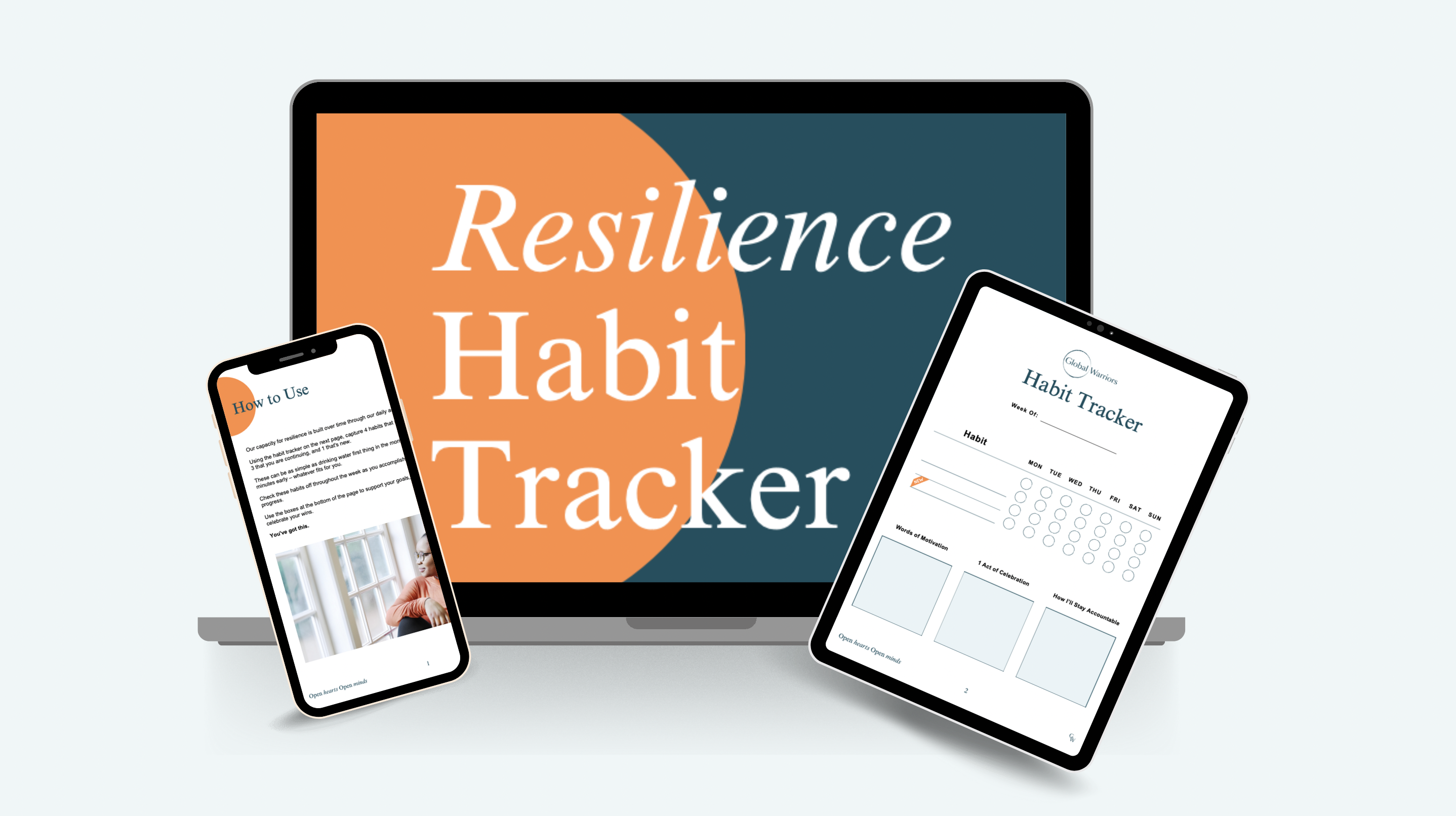 Preview photos of the Resilience Habit Tracker workbook.